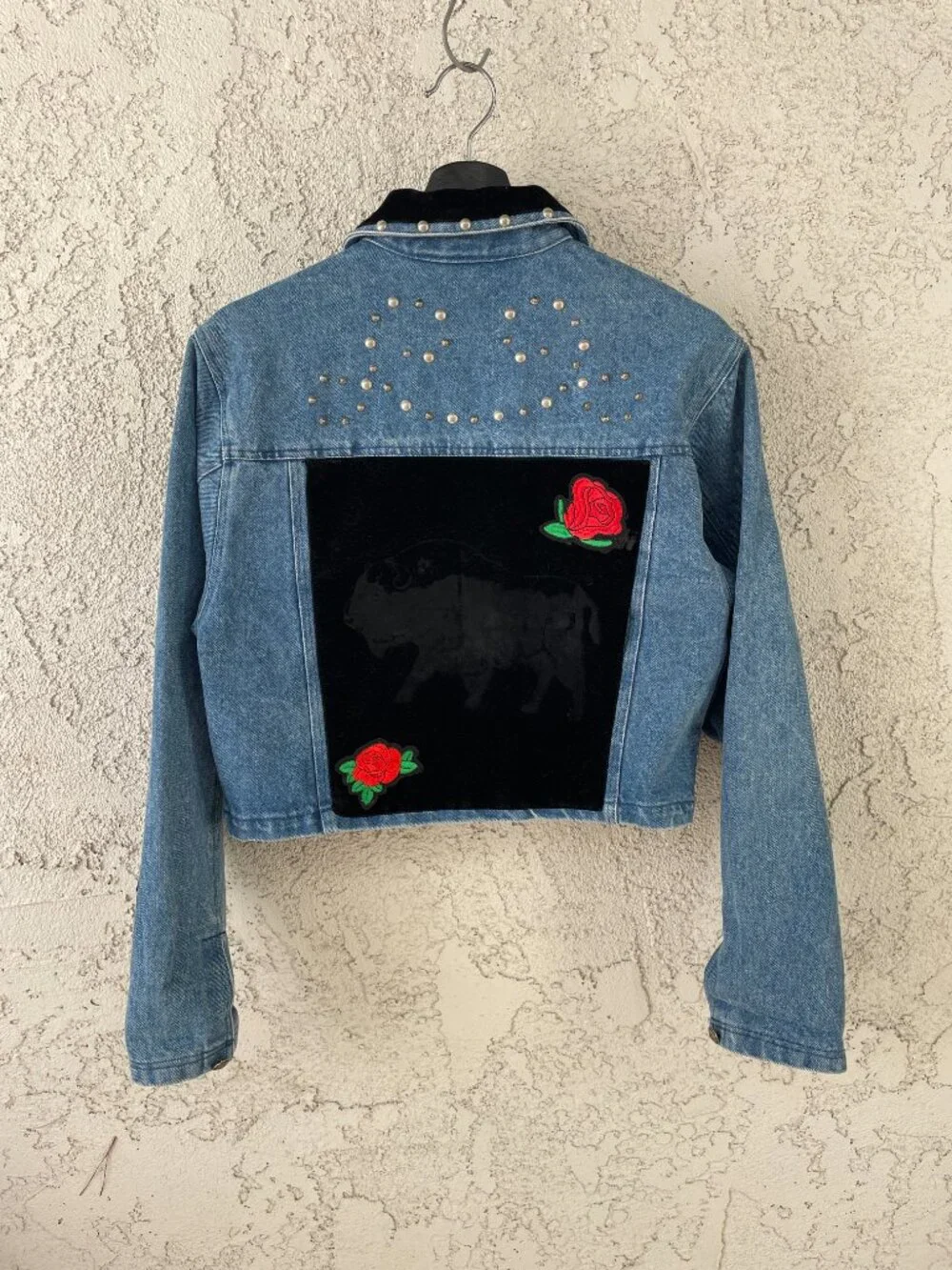 Vintage Saddle Ridge Boxy Denim Jacket Women's S Studded Patch Western Trucker